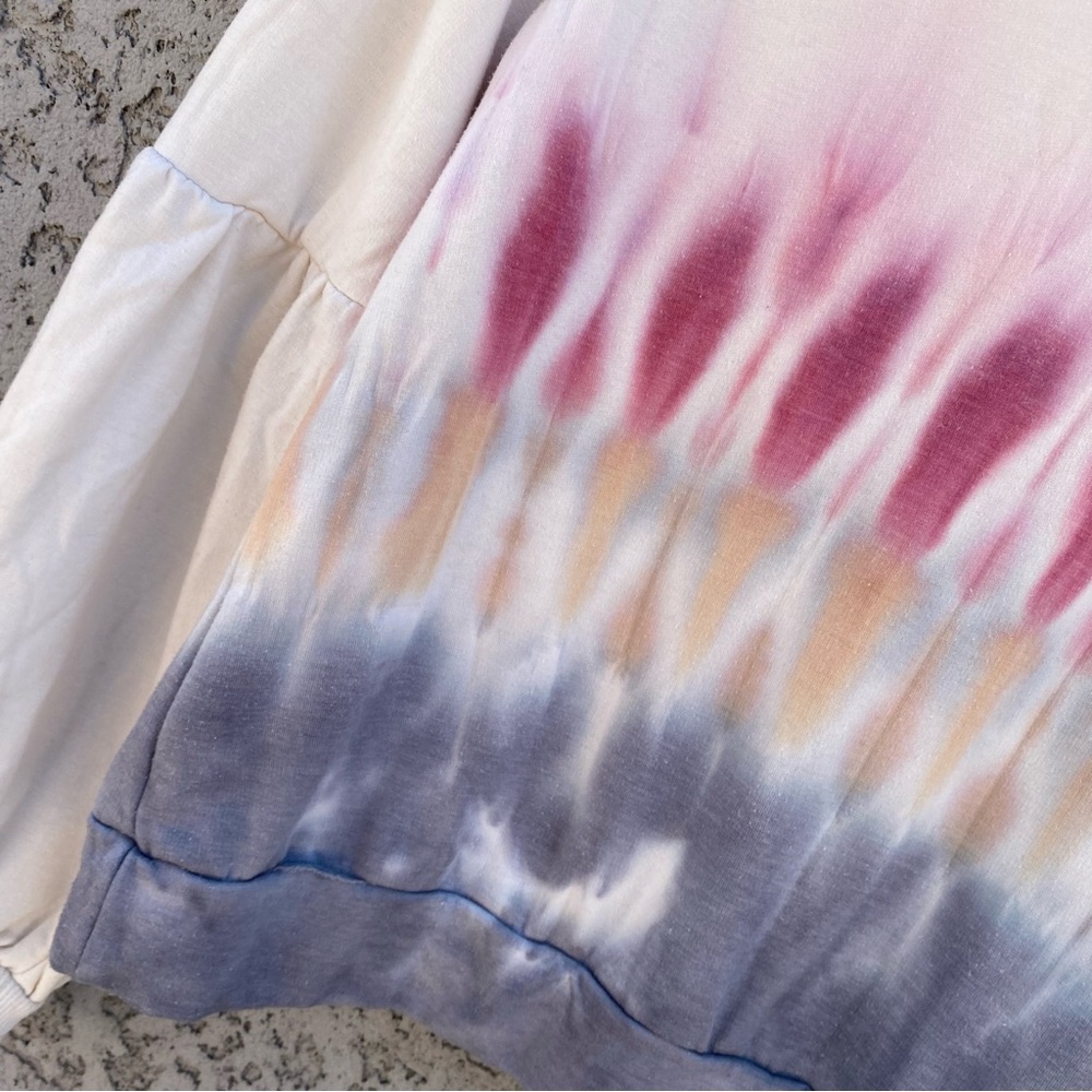 KNOX ROSE Tie Dye Balloon Sleeve Crewneck Pullover Sweatshirt - Picture 2 of 10